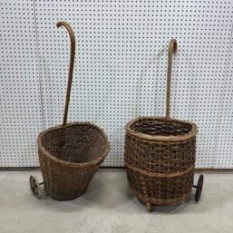 Two Wicker Market Baskets, On Wheels