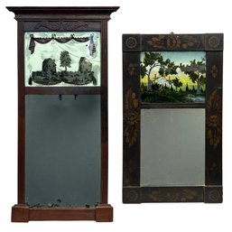 Two Federal Carved Walnut And Stencilled Pine Eglomise Mirrors, 19th Century