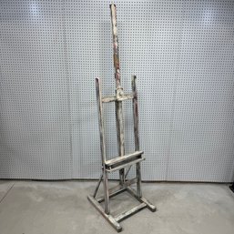 Wood Easel In A Painted Surface From Use