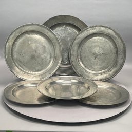Six British Pewter Chargers