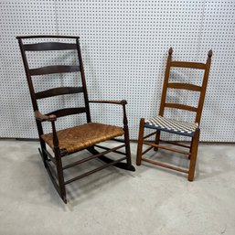 Shaker #7 Rocking Armchair And A Ladderback Chair