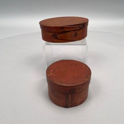 Two Pine Oval & Circular Pantry Boxes In Red Wash