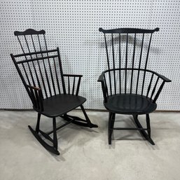 Two Windsor Rocking Chairs In Black Paint