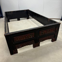 Chinese Carved, Painted And Gilt Wood Bed