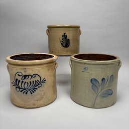 Three American Saltglaze Stoneware Crocks
