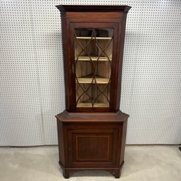 George III Style Inlaid Walnut Corner Cupboard