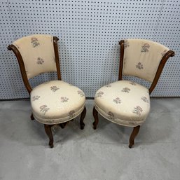 Pair Of Regency Walnut And Upholstered Slipper Chairs