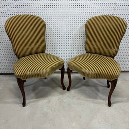 Pair Of Louis XVI Style Carved Walnut And Upholstered Side Chairs