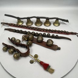 Five Sets Brass & Leather Harness And Sleigh Bells