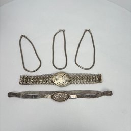 Two Chinese Silver Belts And Three Chokers