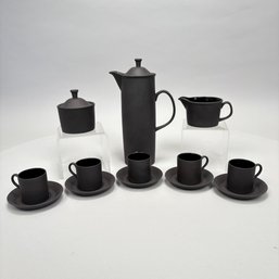 Black Basalt Coffee Service Designed By Robert Minkin For Wedgwood, Mid-Century Modern And 1967