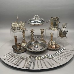 Large Group Of Silverplate & Copper Serving Wares