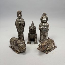 Five Chinese Silver Figures, Each With Fitted Box