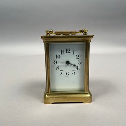 French Brass And Bevelled Glass Carriage Clock