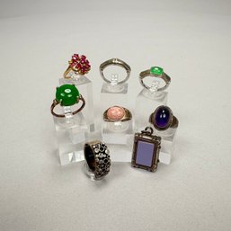 Seven Gold And Sterling Silver Rings And A Locket, Various Makers