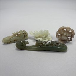 Four Chinese Carved Nephrite Jade And Hardstone Ornamental Objects