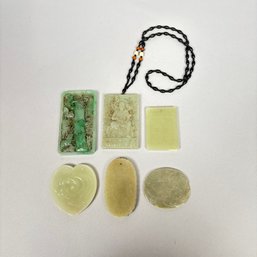 Six Chinese Carved Nephrite Jade And Hardstone Pendants