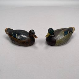 Pair Of Carved And Painted Miniature Mallard Ducks