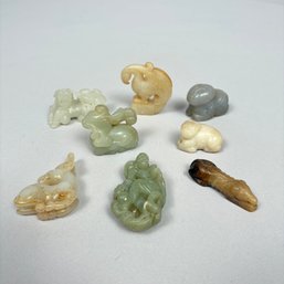 Eight Chinese Carved Nephrite Jade And Hardstone Ornamental Objects