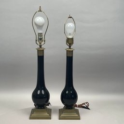 Pair Of Modern Black Glass Baluster Table Lamps