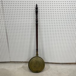 English Engraved Brass Warming Pan W/ Wood Handle