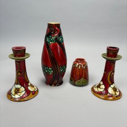 Two Mintons Ltd. 'Secessionist' Vases And A Pair Candlesticks, Circa 1907