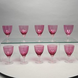 Set Of Ten German Cranberry And Colorless Glass Wine Glasses, 20th Century