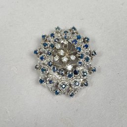 10K White Gold, Diamond & Sapphire Pendant Brooch
