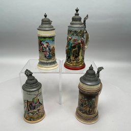 Four German Pottery Steins, Various Makers
