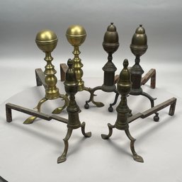 Three Pairs Of Federal Brass Andirons