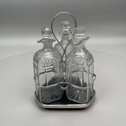 English Sheffield Plate And Glass Decanter Set
