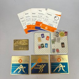 Group Of 1984 XIV Olympic Winter Games Pins, Passes, Tickets & 1996 United States Olympic Team Trials Medal