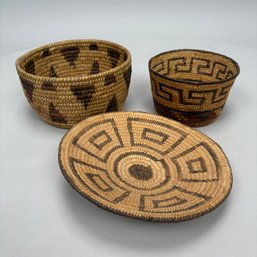 Three American Indian Willow And Devils Claw Baskets
