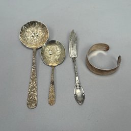 Group Of American Sterling Silver Flatware And A Bracelet, 19th And 20th Century