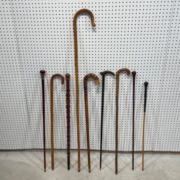 Nine Continental & American Wood Canes & Sticks