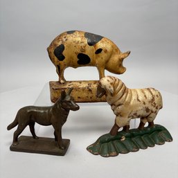 Two Painted Cast-Iron Animal Doorstops, And A Doorstop Or Figure Of A Dog, Second Half 20th Century
