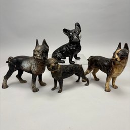 Four Painted Cast-Iron Terrier And Bulldog Doorstops, Early 20th Century