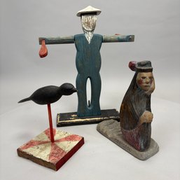 Alfred Czerepak - 'Obrigado.' Carved And Painted Figure,  And Two Carved And Painted  Articles, 20th Century