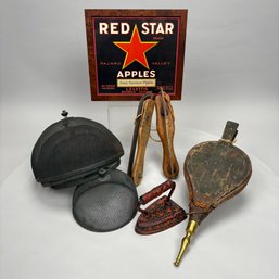 Eight Wood, Cast-Iron, Mesh & Glass Country Items, 19th And 20th Century