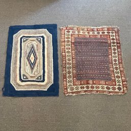 Caucasian Rug And A Geometric Hooked Rug