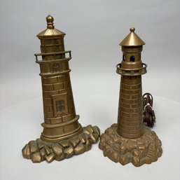 Large Bronze Lighthouse Doorstop And A Lamp, 20th Century
