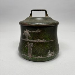 Heintz Art Metal Silver-Overlaid Spun Bronze Tobacco Jar, Buffalo, New York, 1915-1925
