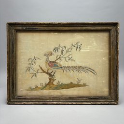 English Or American Silk-Embroidered Needlework Picture Depicting A Chinese Pheasant, 19th Century