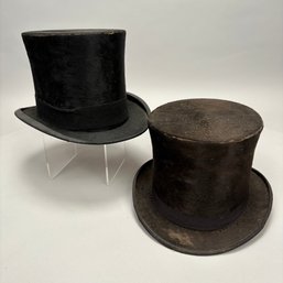 Two Gentleman's Beaver Fur And Silk Top Hats, Melton And Brooks Brothers, 1880-1900