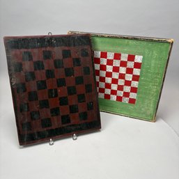 Two Folk Art Painted Wood Checkerboards, 20th Century