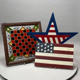 Two Folk Art Painted Wood Checkerboards, 20th Century