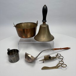 Six Brass And Silverplate Household Articles, 19th And 20th Century