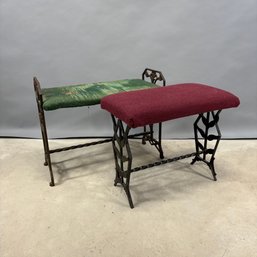 Two Art Deco Cast-Iron Upholstered Benches