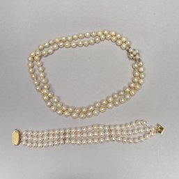 Pearl Necklace & Bracelet(As-Is), Each W 14k Clasp
