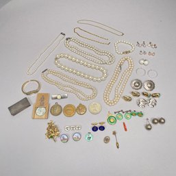 Group Of Assorted Costume Jewelry And A Sterling Silver Box